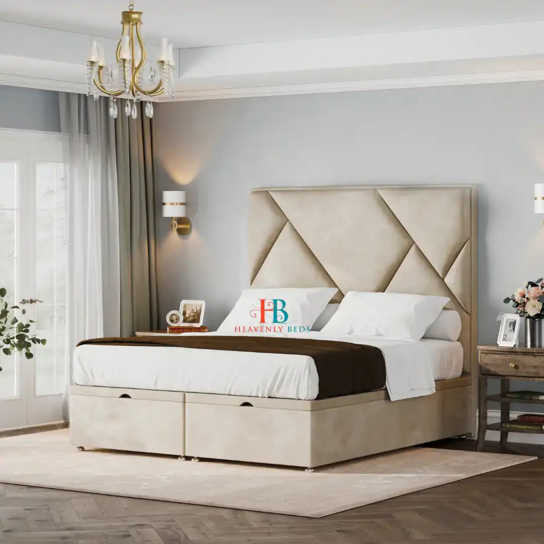 Divan bed frame in cream plush