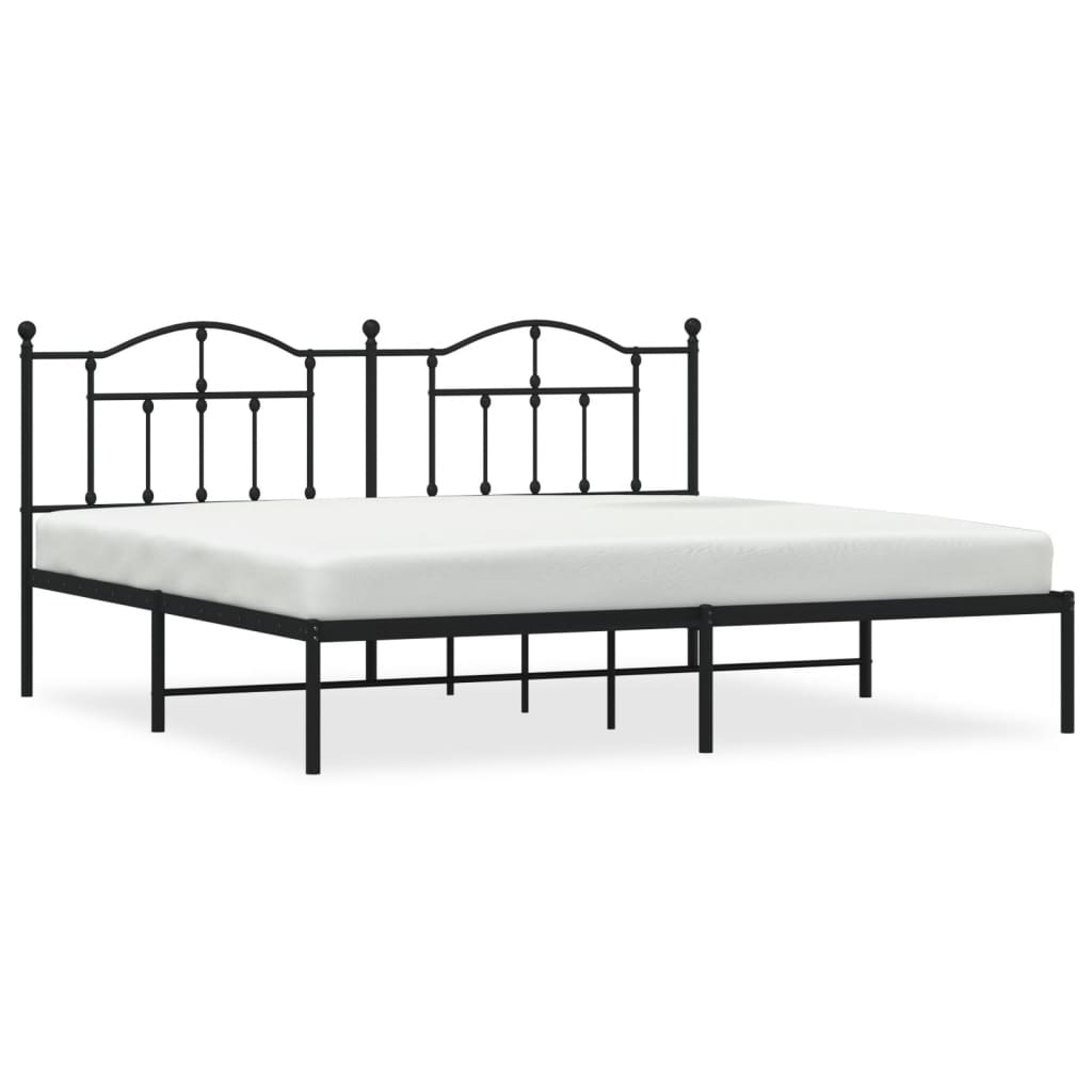 Metal Bed Frame without Mattress with Headboard Black 200x200cm - Heavenlybeds