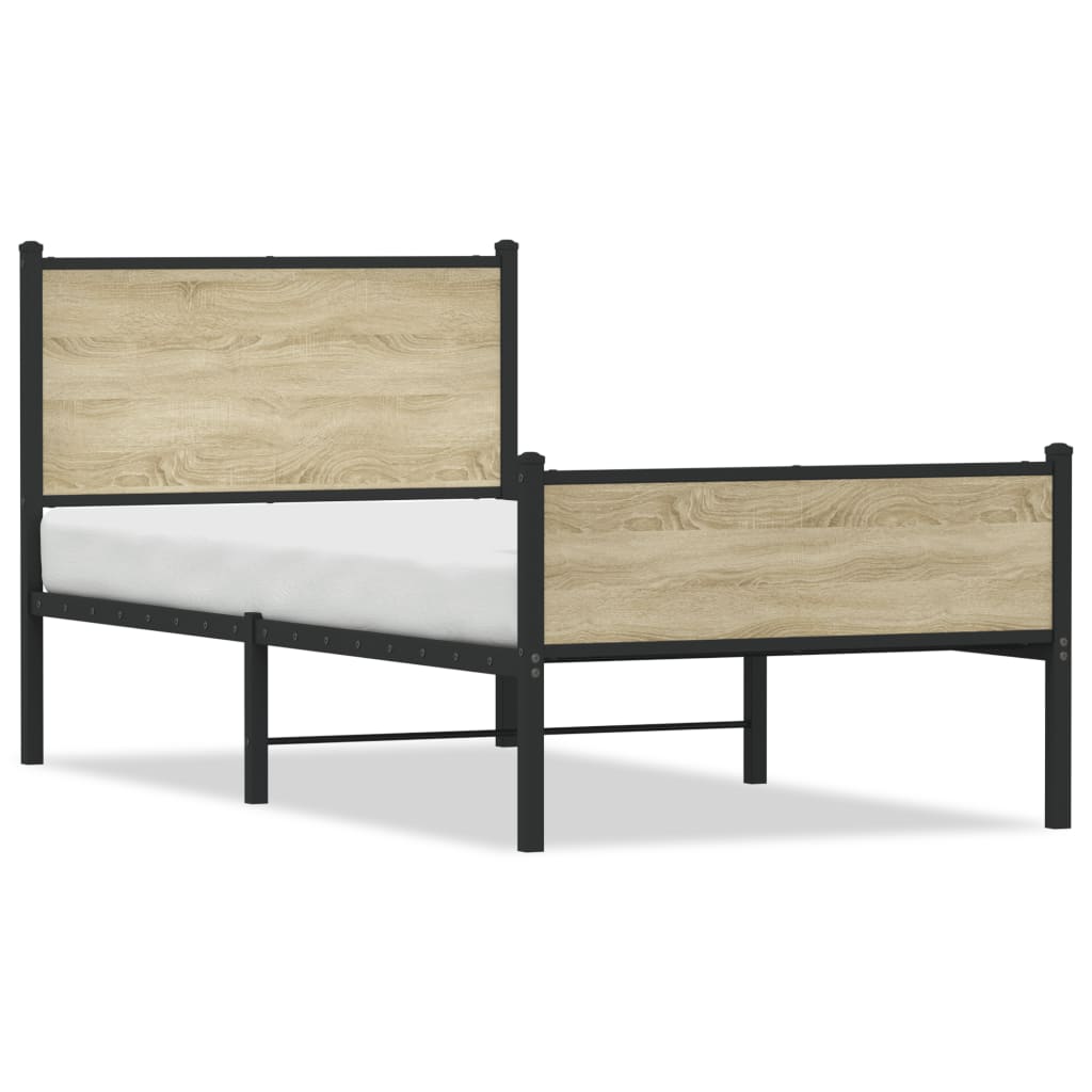 Metal Bed Frame without Mattress Sonoma Oak 75x190 cm Small Single - Heavenlybeds