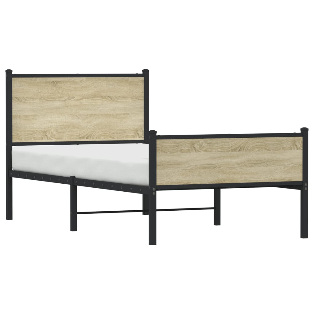 Metal Bed Frame without Mattress Sonoma Oak 75x190 cm Small Single - Heavenlybeds