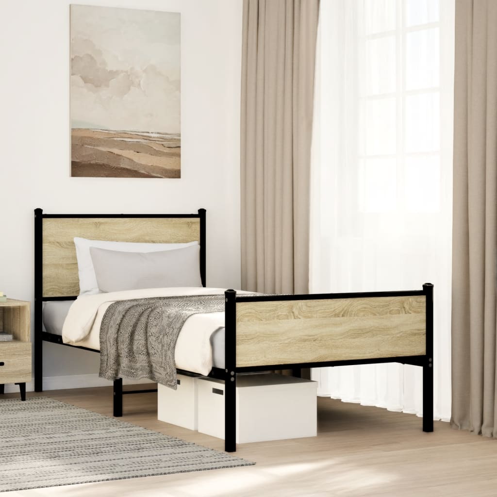 Metal Bed Frame without Mattress Sonoma Oak 75x190 cm Small Single - Heavenlybeds