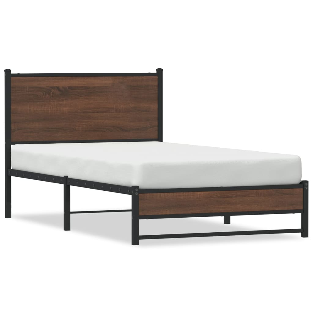 Metal Bed Frame without Mattress Brown Oak 107x203 cm - Heavenlybeds