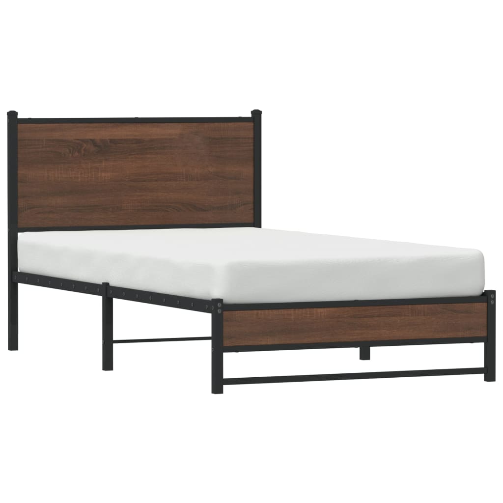 Metal Bed Frame without Mattress Brown Oak 107x203 cm - Heavenlybeds