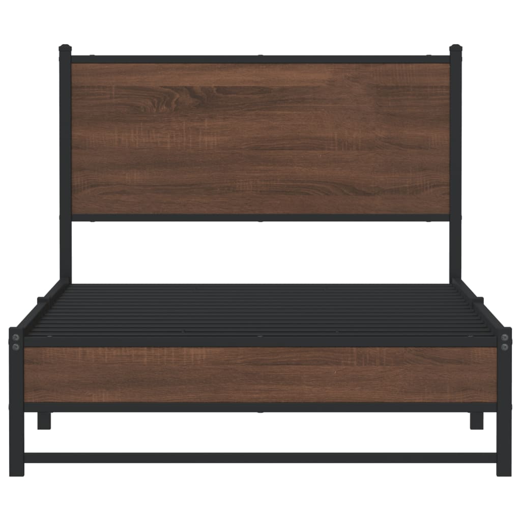 Metal Bed Frame without Mattress Brown Oak 107x203 cm - Heavenlybeds