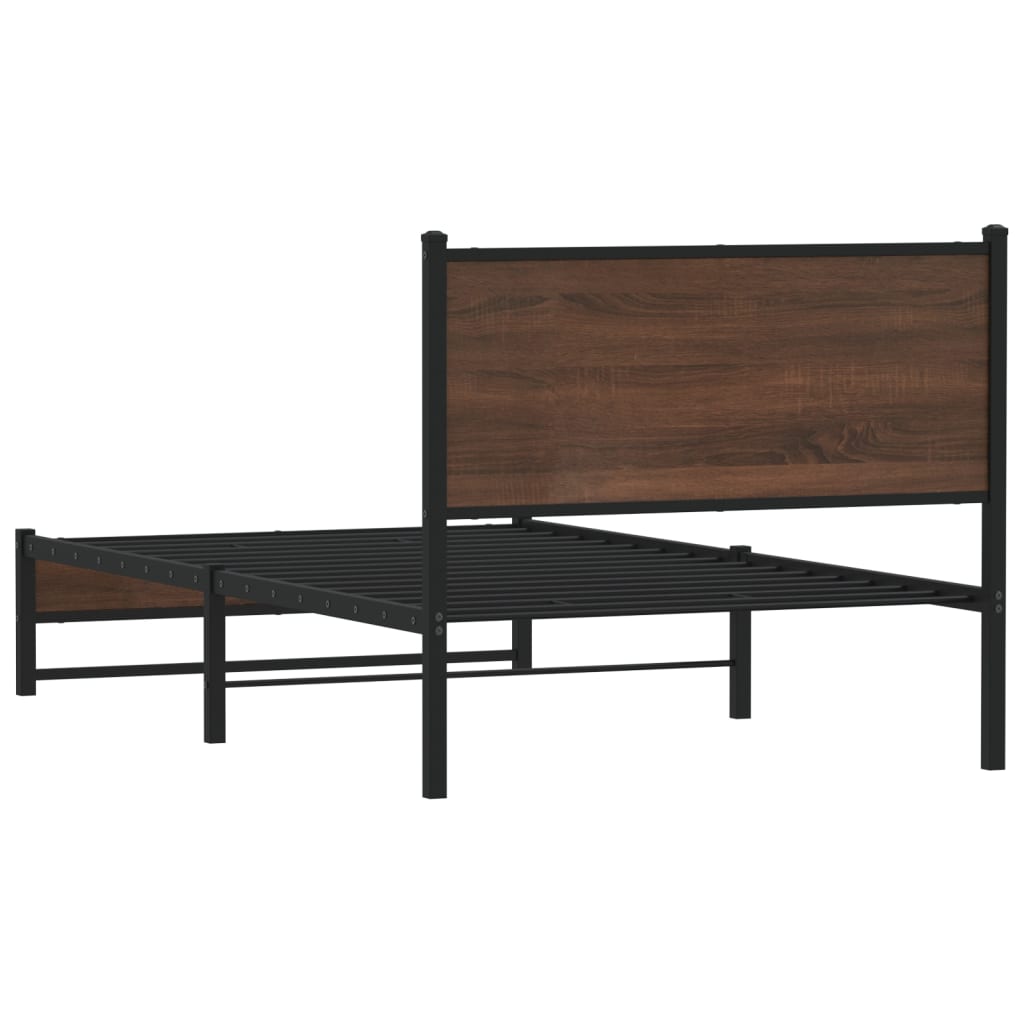 Metal Bed Frame without Mattress Brown Oak 107x203 cm - Heavenlybeds