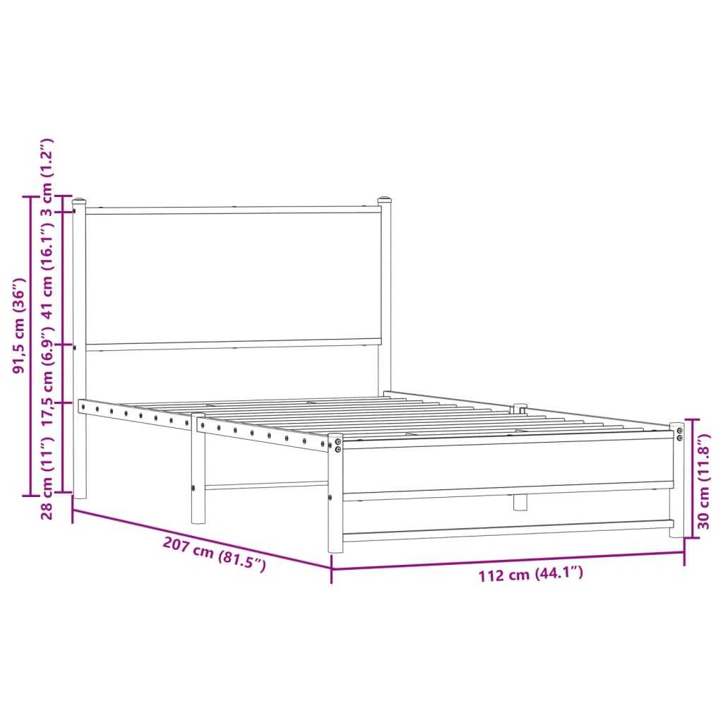 Metal Bed Frame without Mattress Brown Oak 107x203 cm - Heavenlybeds