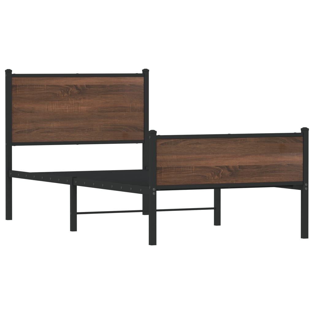 Metal Bed Frame without Mattress Brown Oak 75x190 cm Small Single - Heavenlybeds