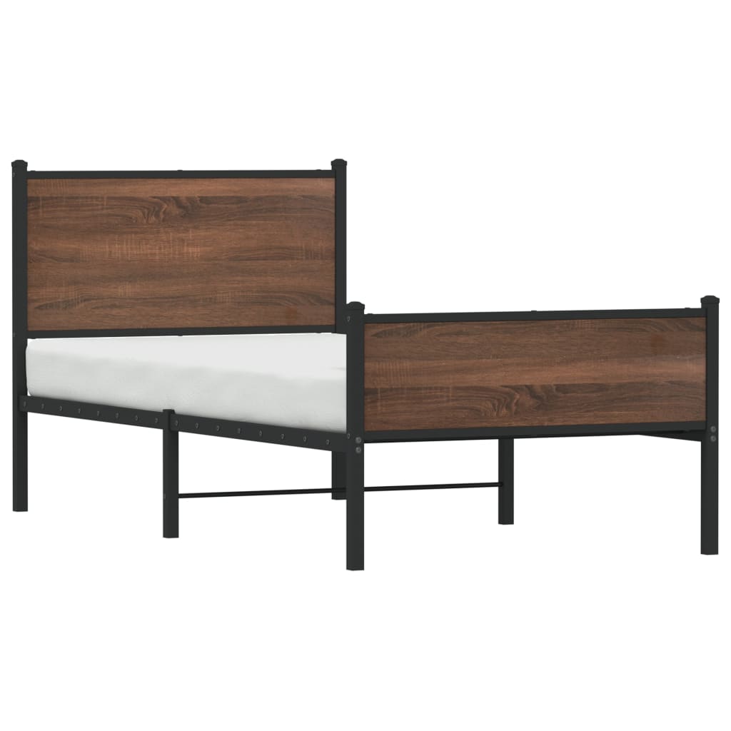 Metal Bed Frame without Mattress Brown Oak 75x190 cm Small Single - Heavenlybeds