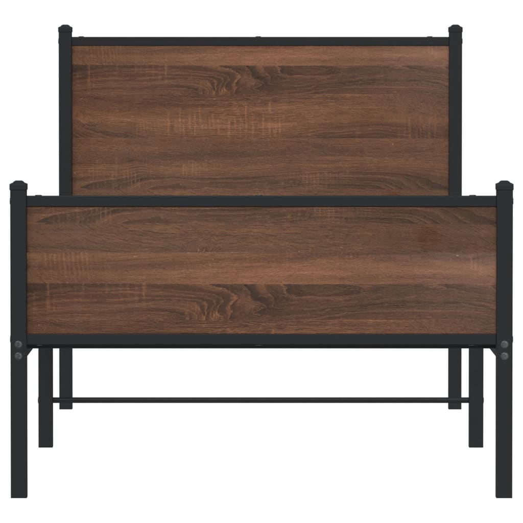 Metal Bed Frame without Mattress Brown Oak 75x190 cm Small Single - Heavenlybeds