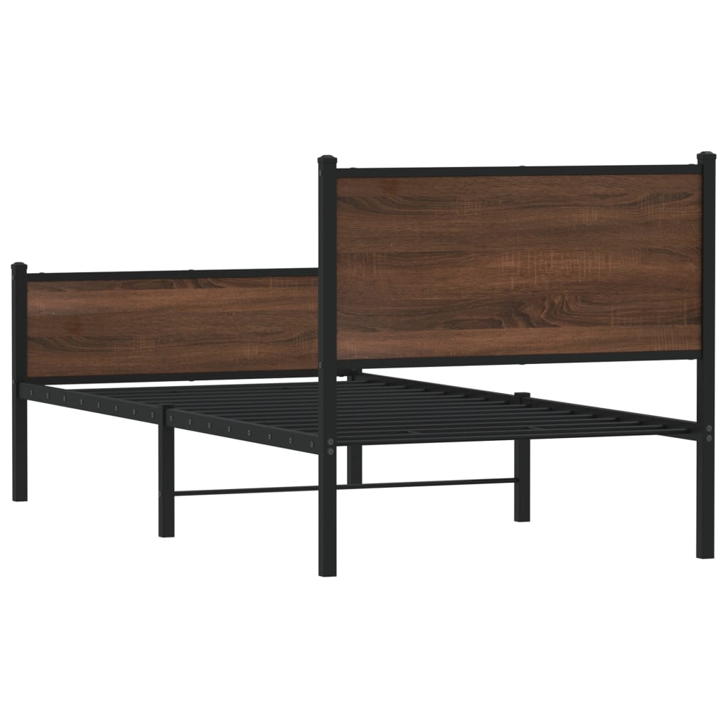 Metal Bed Frame without Mattress Brown Oak 75x190 cm Small Single - Heavenlybeds