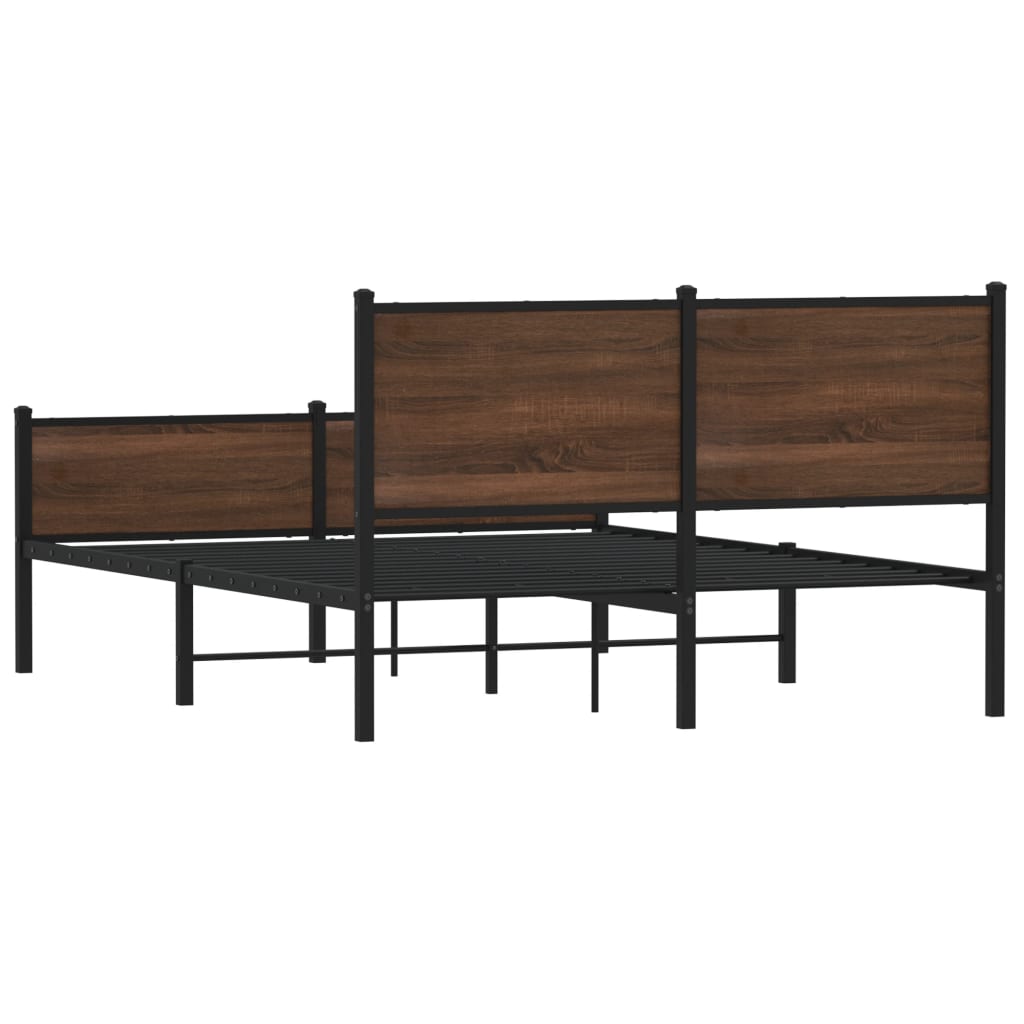 Metal Bed Frame without Mattress Brown Oak 140x200 cm - Heavenlybeds