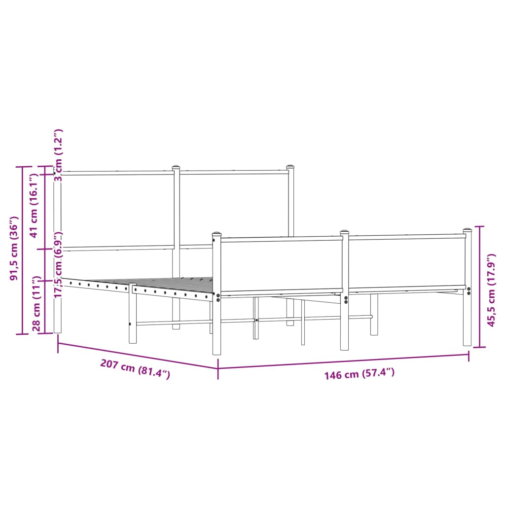 Metal Bed Frame without Mattress Brown Oak 140x200 cm - Heavenlybeds