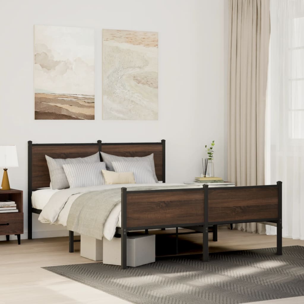 Metal Bed Frame without Mattress Brown Oak 140x200 cm - Heavenlybeds