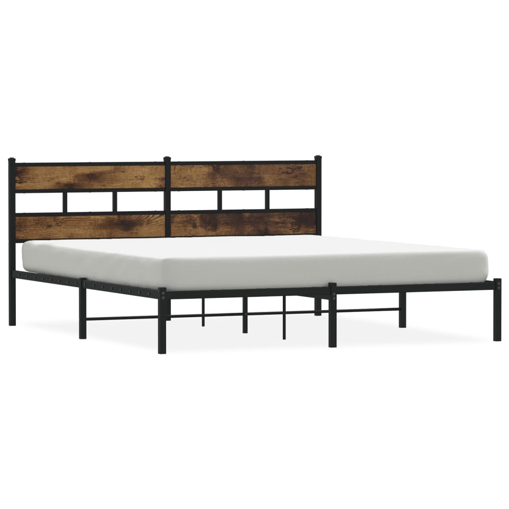 Metal Bed Frame without Mattress Smoked Oak 183x213 cm - Heavenlybeds