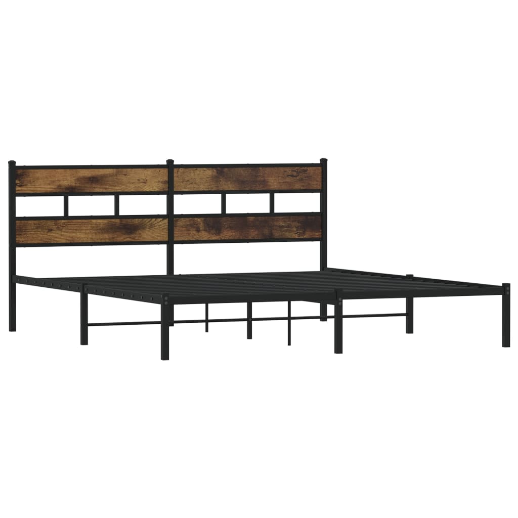 Metal Bed Frame without Mattress Smoked Oak 183x213 cm - Heavenlybeds