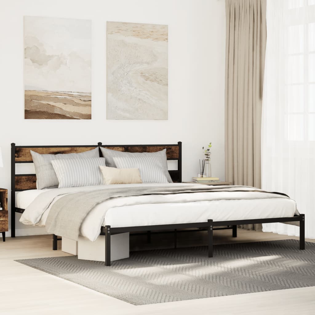 Metal Bed Frame without Mattress Smoked Oak 183x213 cm - Heavenlybeds