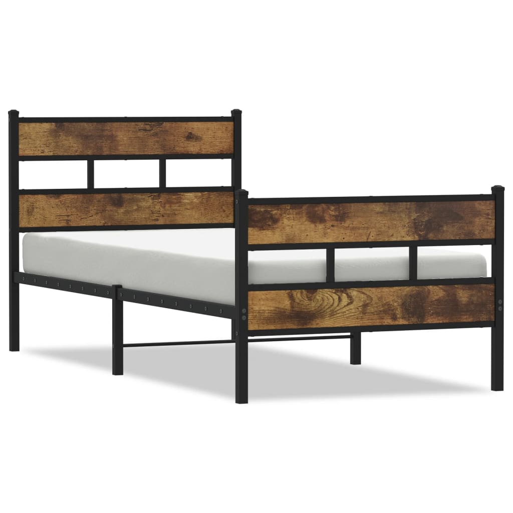 Metal Bed Frame without Mattress Smoked Oak 75x190 cm Small Single - Heavenlybeds