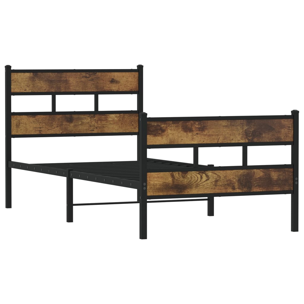 Metal Bed Frame without Mattress Smoked Oak 75x190 cm Small Single - Heavenlybeds