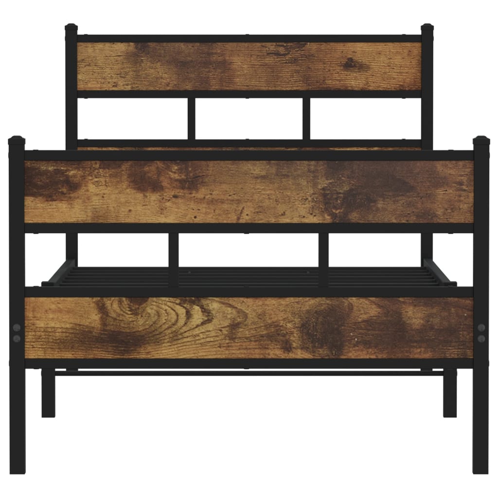 Metal Bed Frame without Mattress Smoked Oak 75x190 cm Small Single - Heavenlybeds