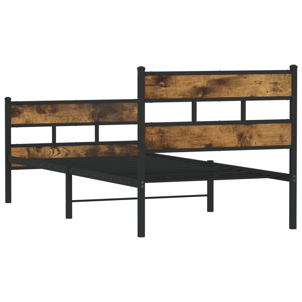 Metal Bed Frame without Mattress Smoked Oak 75x190 cm Small Single - Heavenlybeds