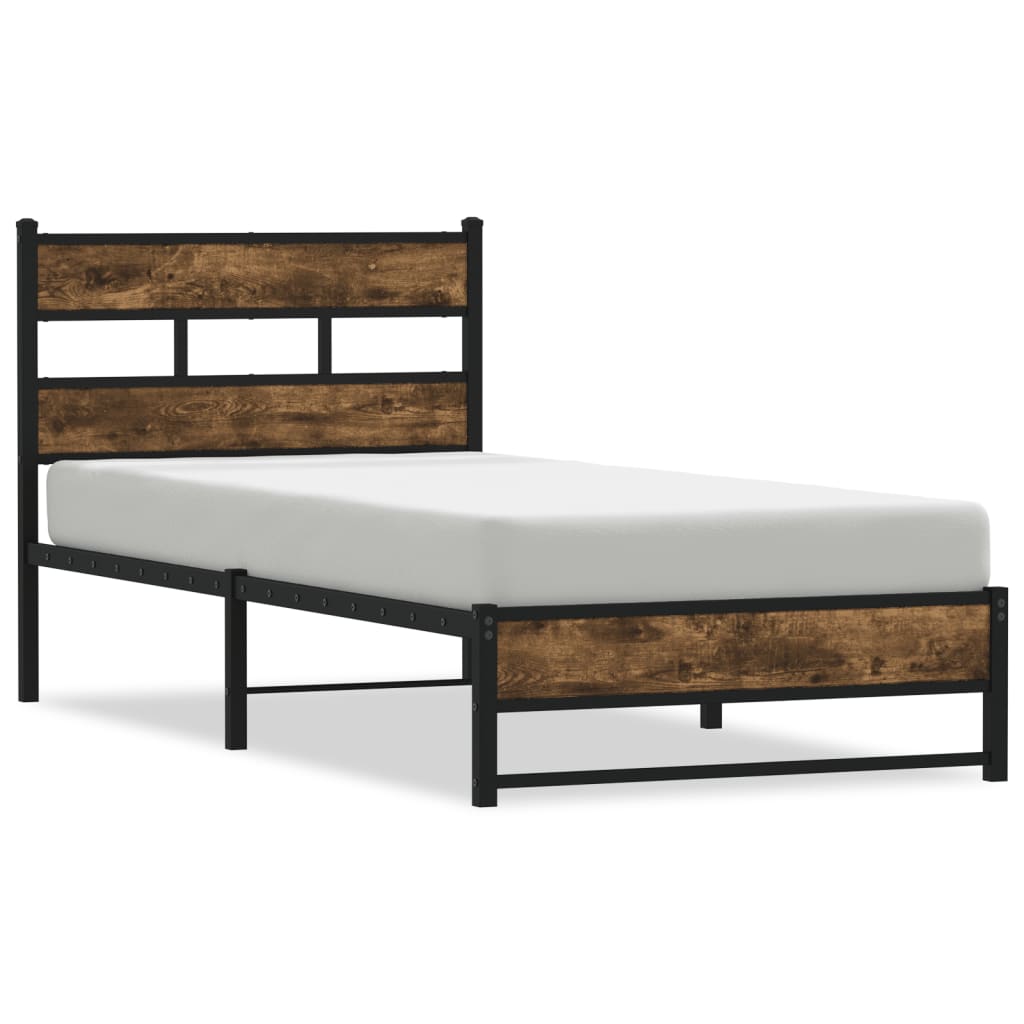 Metal Bed Frame without Mattress Smoked Oak 75x190 cm Small Single - Heavenlybeds