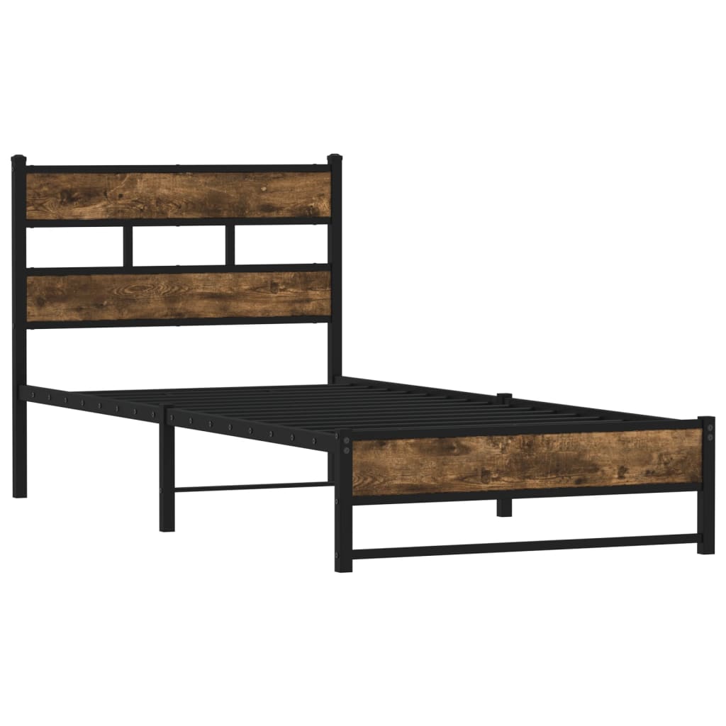 Metal Bed Frame without Mattress Smoked Oak 75x190 cm Small Single - Heavenlybeds