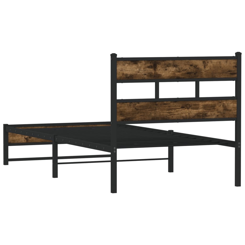 Metal Bed Frame without Mattress Smoked Oak 75x190 cm Small Single - Heavenlybeds