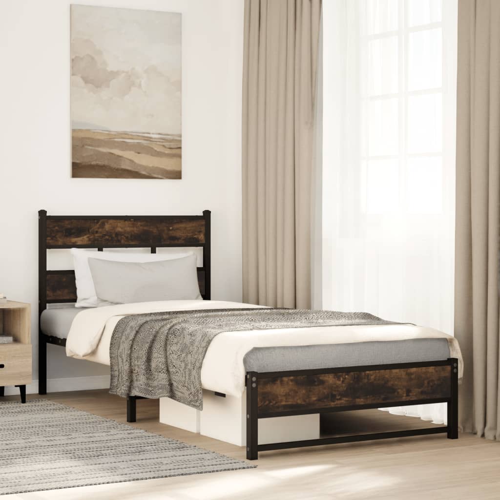 Metal Bed Frame without Mattress Smoked Oak 75x190 cm Small Single - Heavenlybeds
