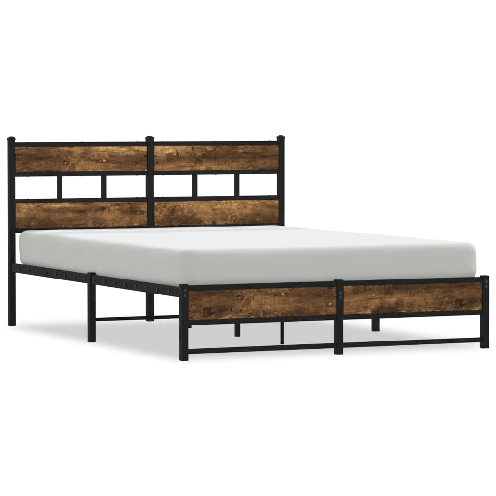 Metal Bed Frame without Mattress Smoked Oak 140x200 cm - Heavenlybeds