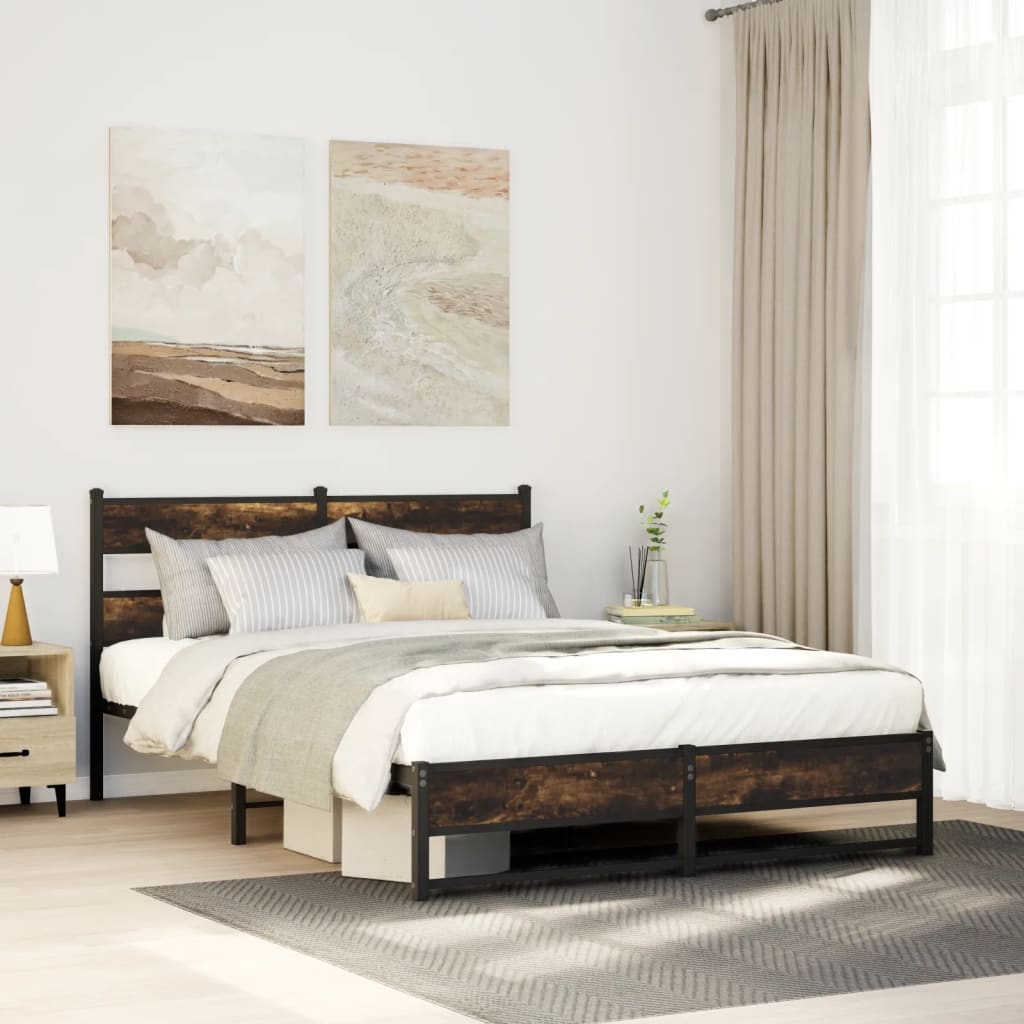 Metal Bed Frame without Mattress Smoked Oak 140x200 cm - Heavenlybeds