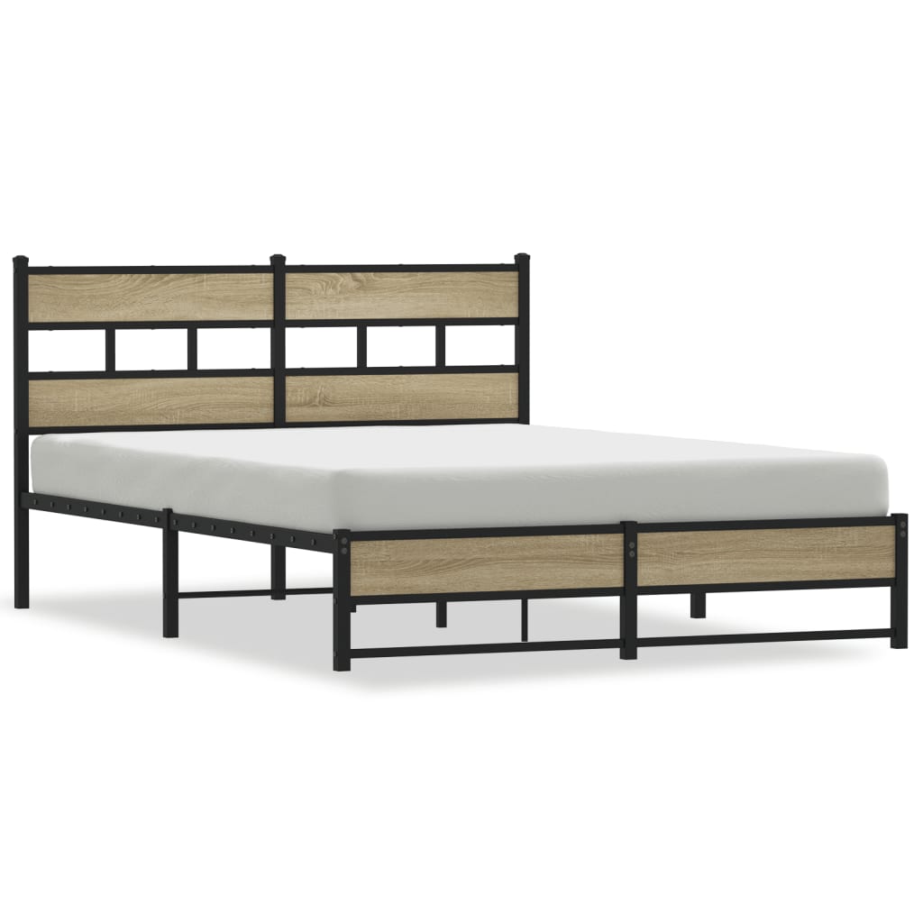 Metal Bed Frame without Mattress Sonoma Oak 140x190 cm - Heavenlybeds