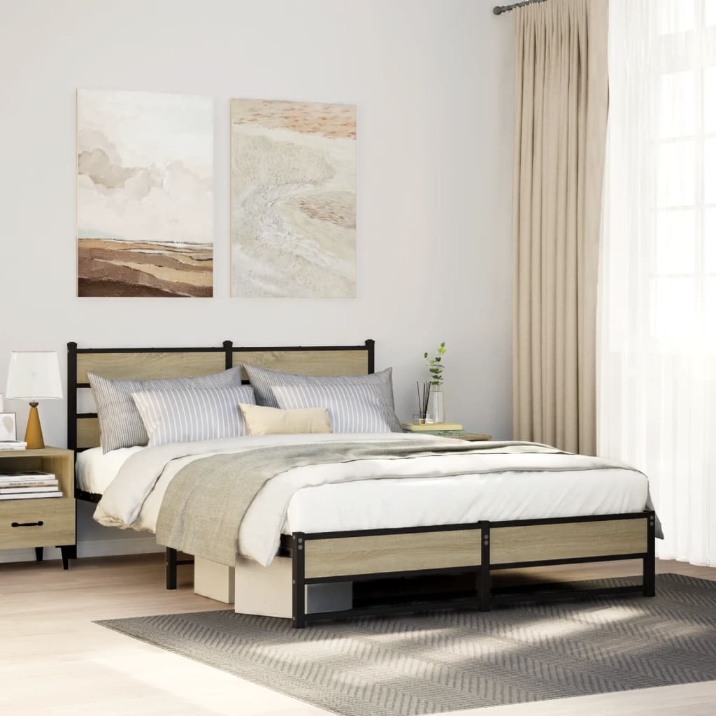 Metal Bed Frame without Mattress Sonoma Oak 140x190 cm - Heavenlybeds