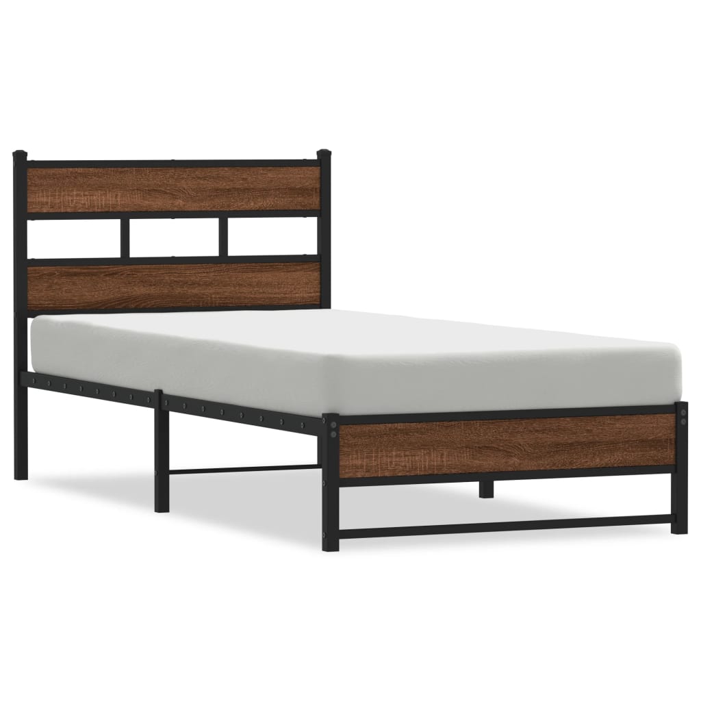 Metal Bed Frame without Mattress Brown Oak 100x190 cm - Heavenlybeds