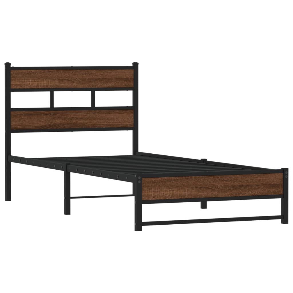 Metal Bed Frame without Mattress Brown Oak 100x190 cm - Heavenlybeds