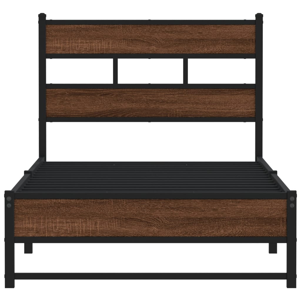 Metal Bed Frame without Mattress Brown Oak 100x190 cm - Heavenlybeds