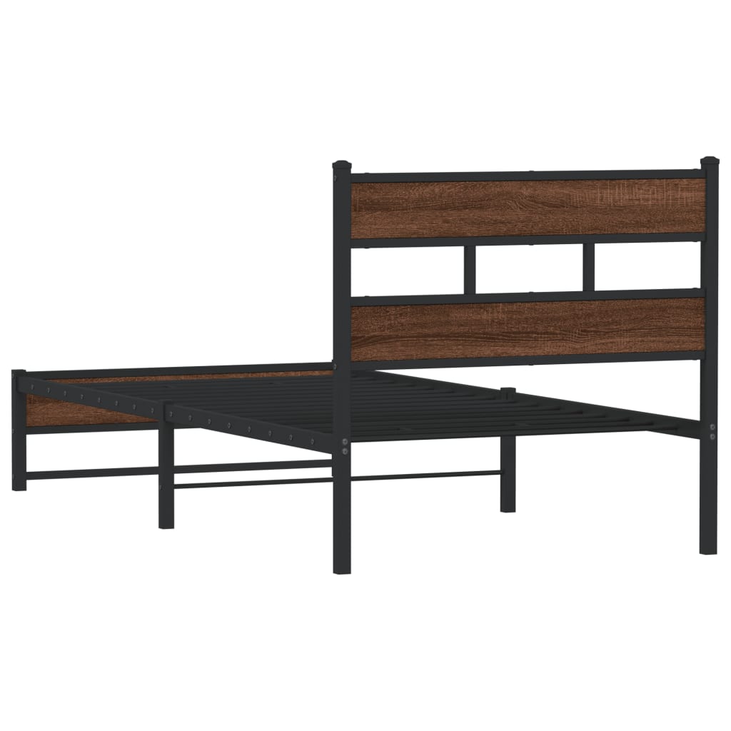 Metal Bed Frame without Mattress Brown Oak 100x190 cm - Heavenlybeds