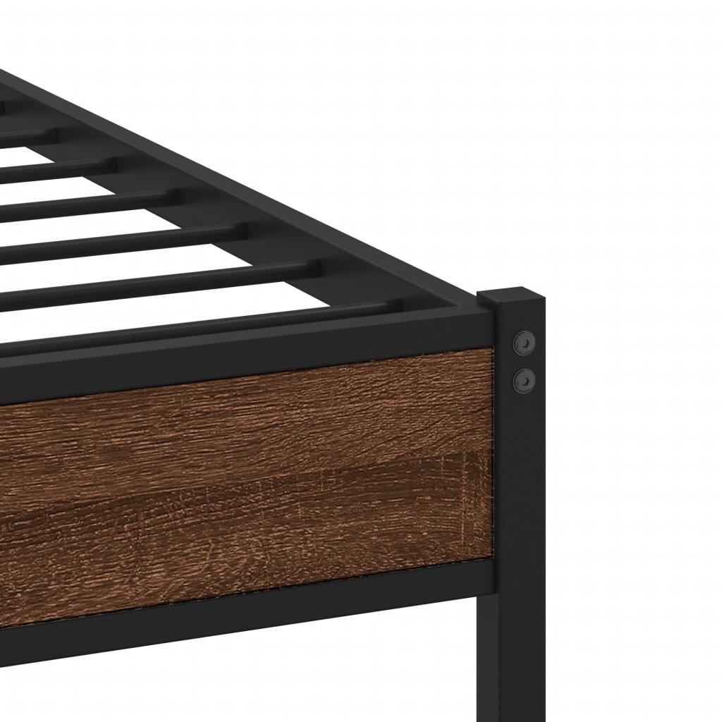 Metal Bed Frame without Mattress Brown Oak 100x190 cm - Heavenlybeds