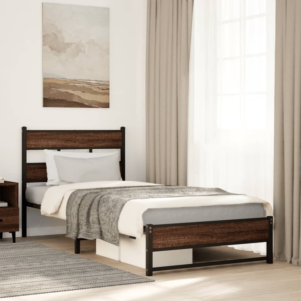 Metal Bed Frame without Mattress Brown Oak 100x190 cm - Heavenlybeds