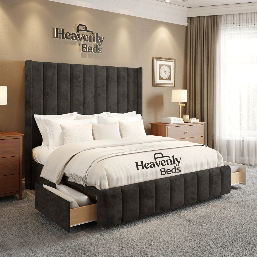 Aero Wingback Divan Bed With Drawer Storage - Heavenlybeds