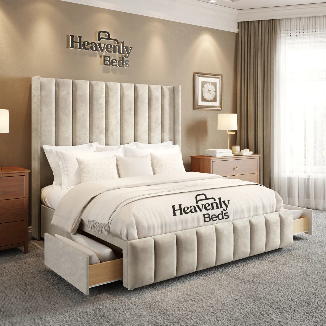 Aero Wingback Divan Bed With Drawer Storage - Heavenlybeds