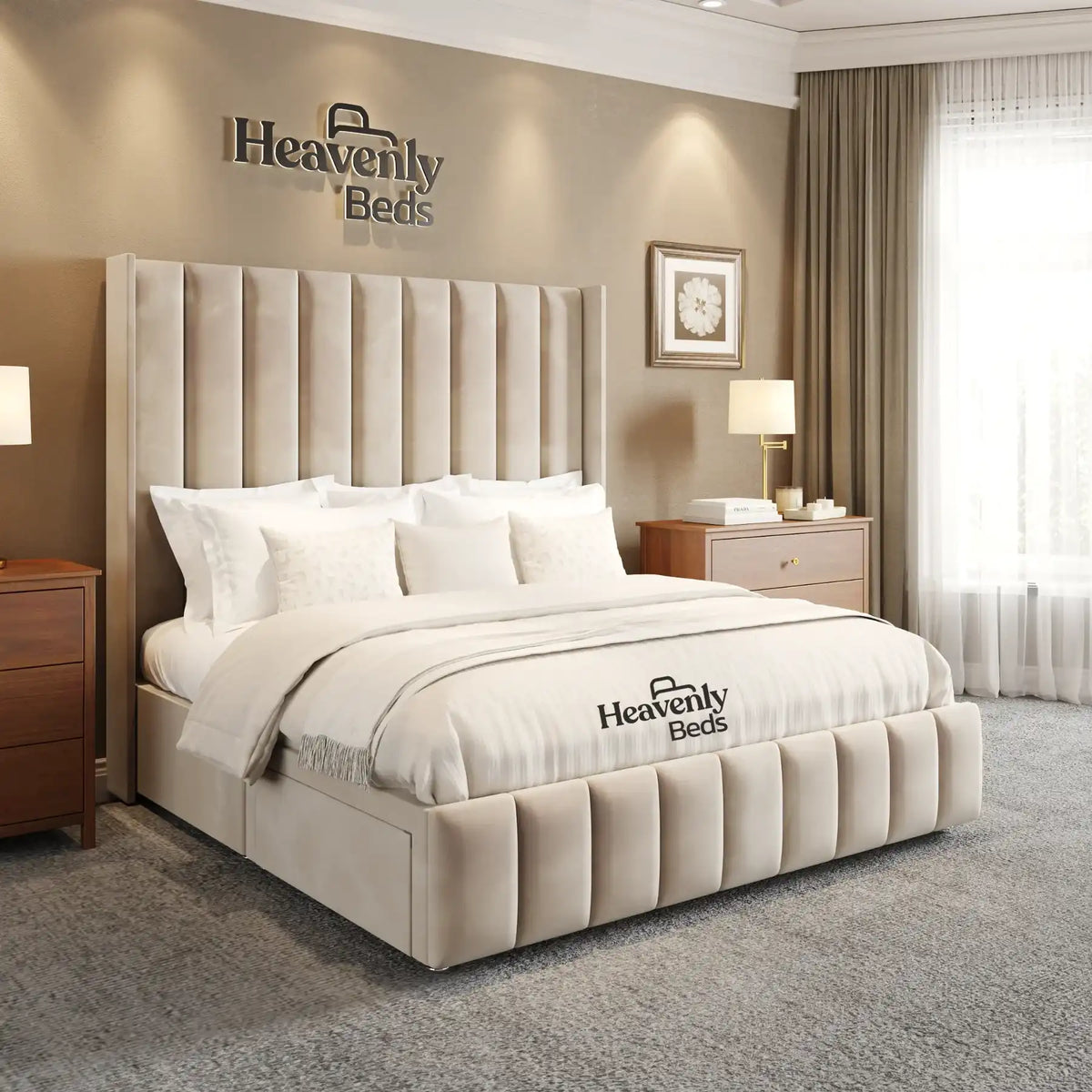 Aero Wingback Divan Bed With Drawer Storage - Heavenlybeds