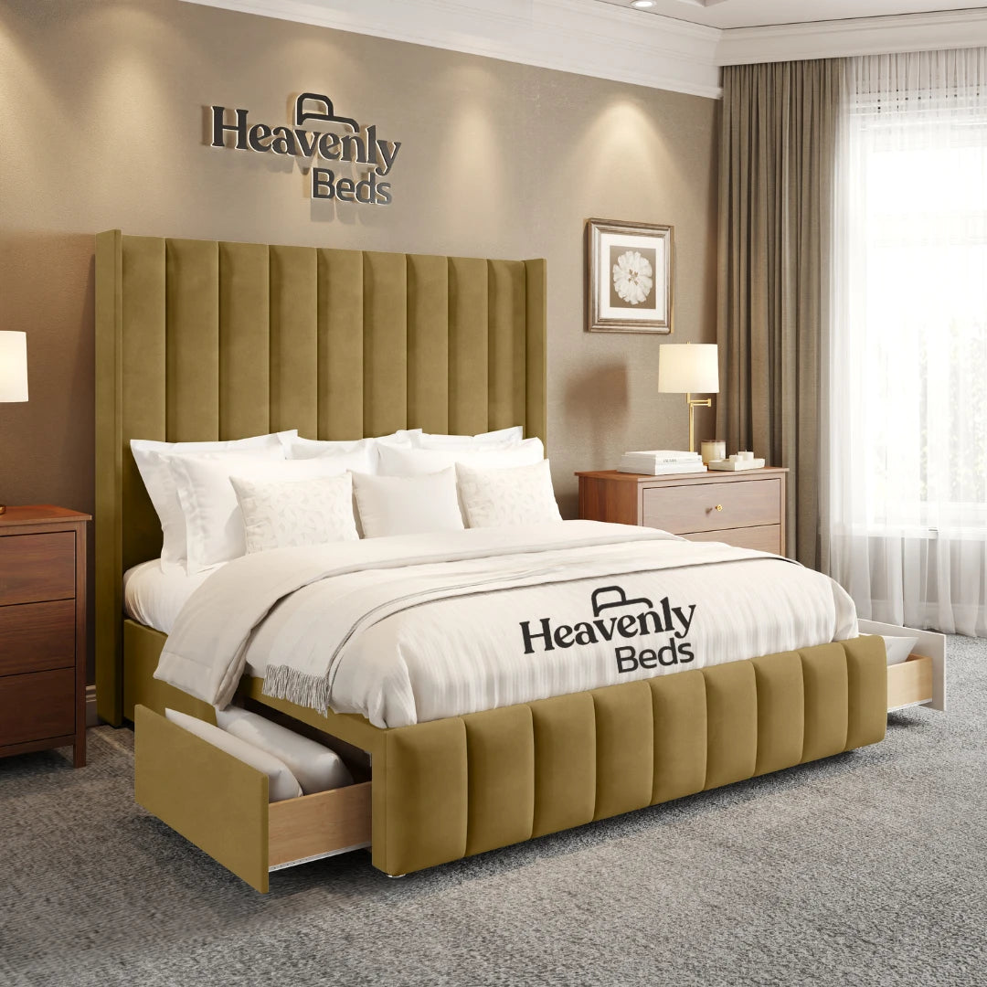 Aero Wingback Divan Bed With Drawer Storage - Heavenlybeds