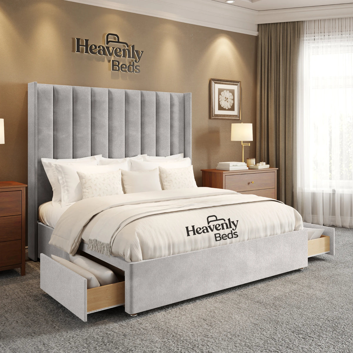 Anya Wingback Divan Bed With Drawer Storage - Heavenlybeds