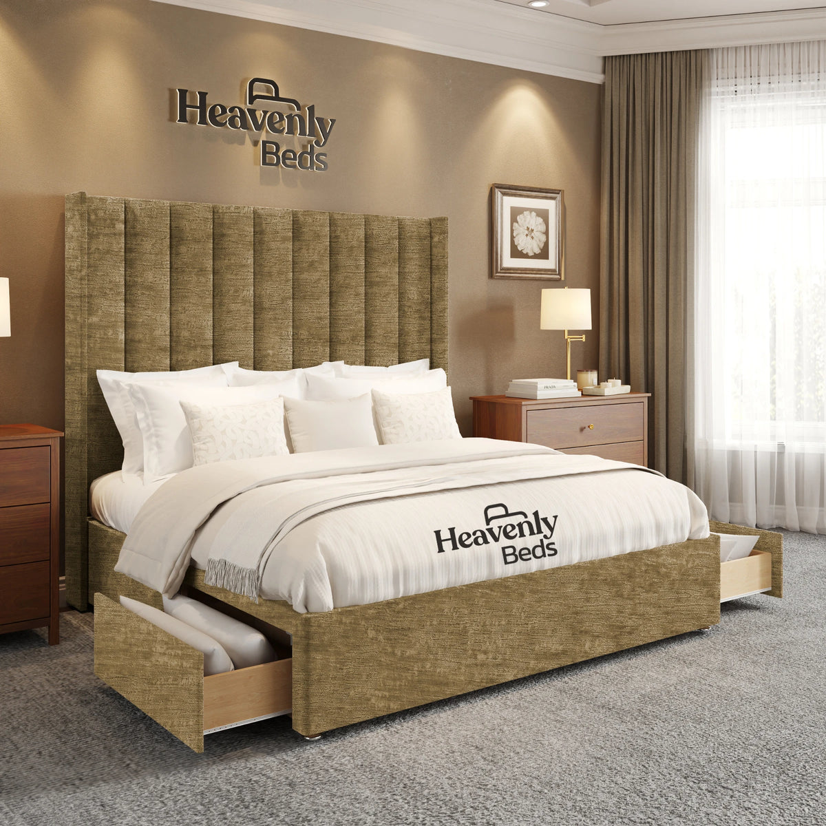 Anya Wingback Divan Bed With Drawer Storage - Heavenlybeds