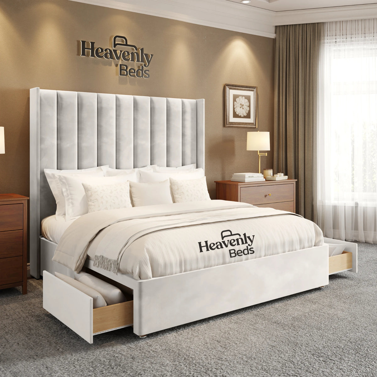 Anya Wingback Divan Bed With Drawer Storage - Heavenlybeds