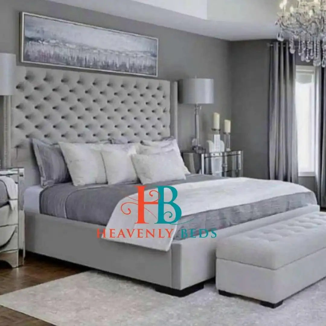 Chesterfield Upholstered Wing back in silver plush velvet