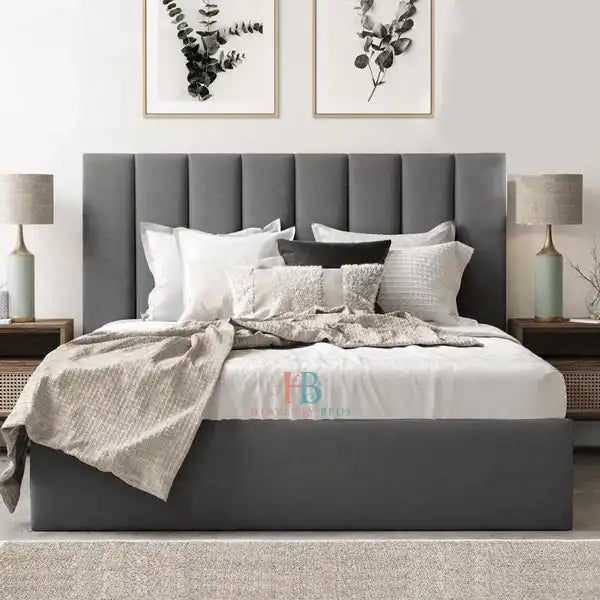 Grey panel bed with mattress - 54" high headboard
