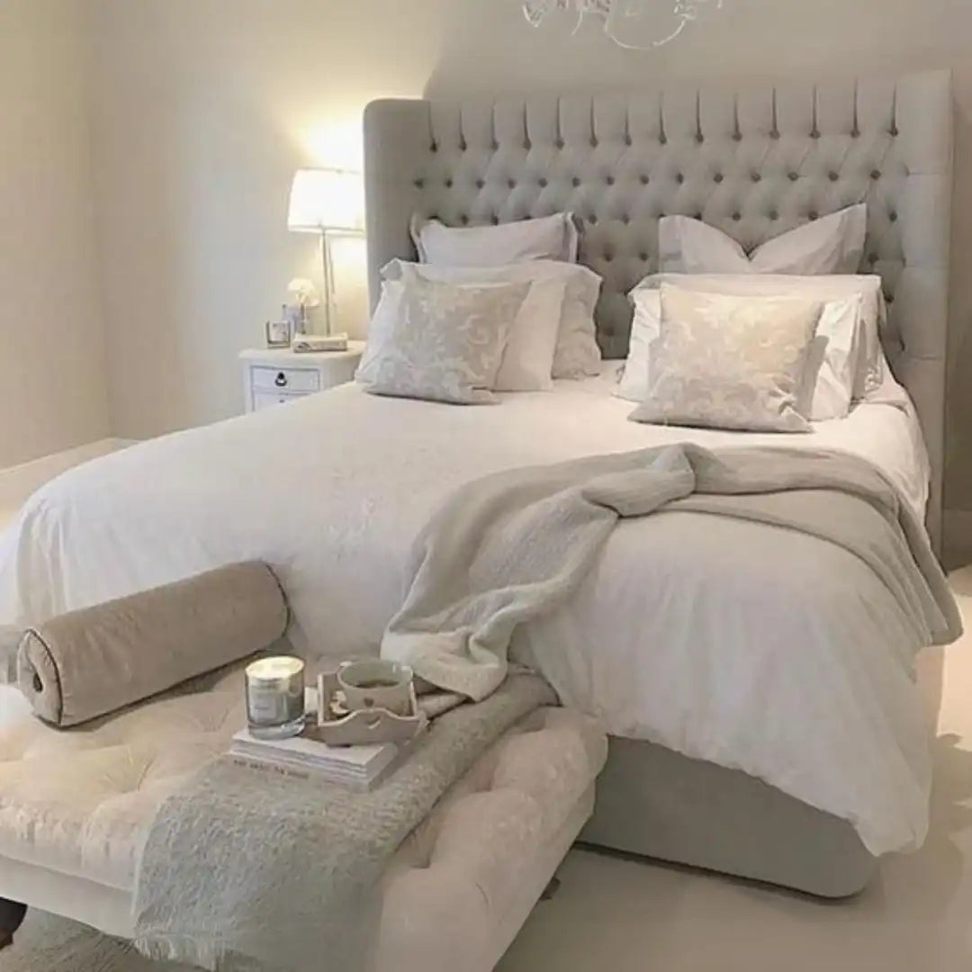 Wingback Bed Frame in Cream Naple - Ottoman storage bed