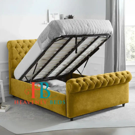 Nile Spanish Upholstered Sleigh Bed with Ottoman Storage