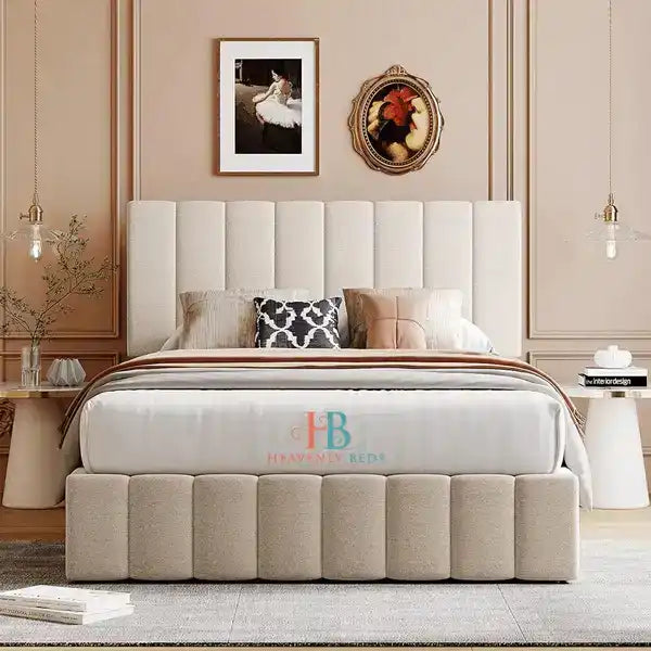 Mabel Slatted Bed Frame 5FT Kingsize Teddy Cream Fabric Heavenlybeds mabel-slatted-bed-frame-5ft-kingsize-teddy-cream-fabric-heavenlybeds